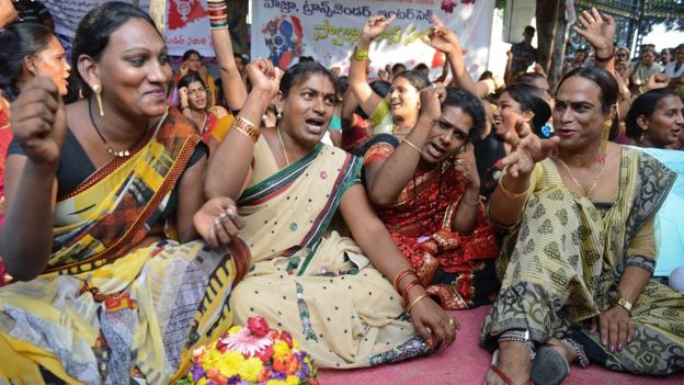 A group of hijra activists in Hyderabad protest against stigmatization and different forms of discrimination, exclusion and violence that they often face in public spaces.